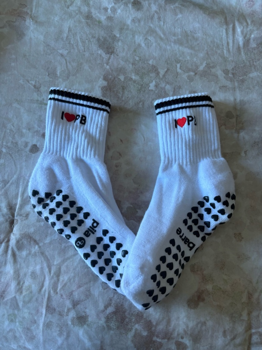 Pure Barre White 'I ♥ PB’ Gripper Crew Socks